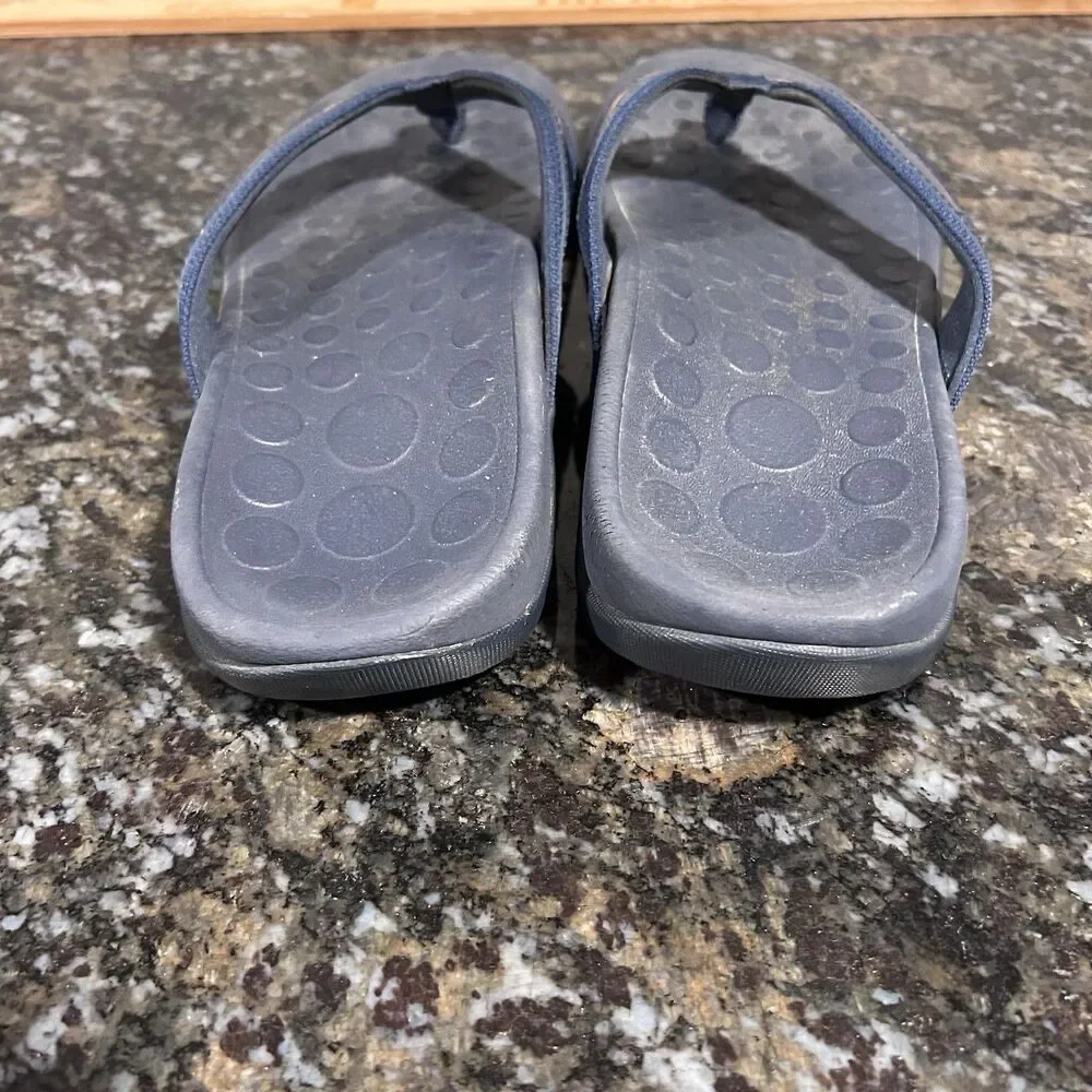 Vionic Orthaheel Flip Flop Sandals Womens 8 Navy Solid Nylon Straps Slip On